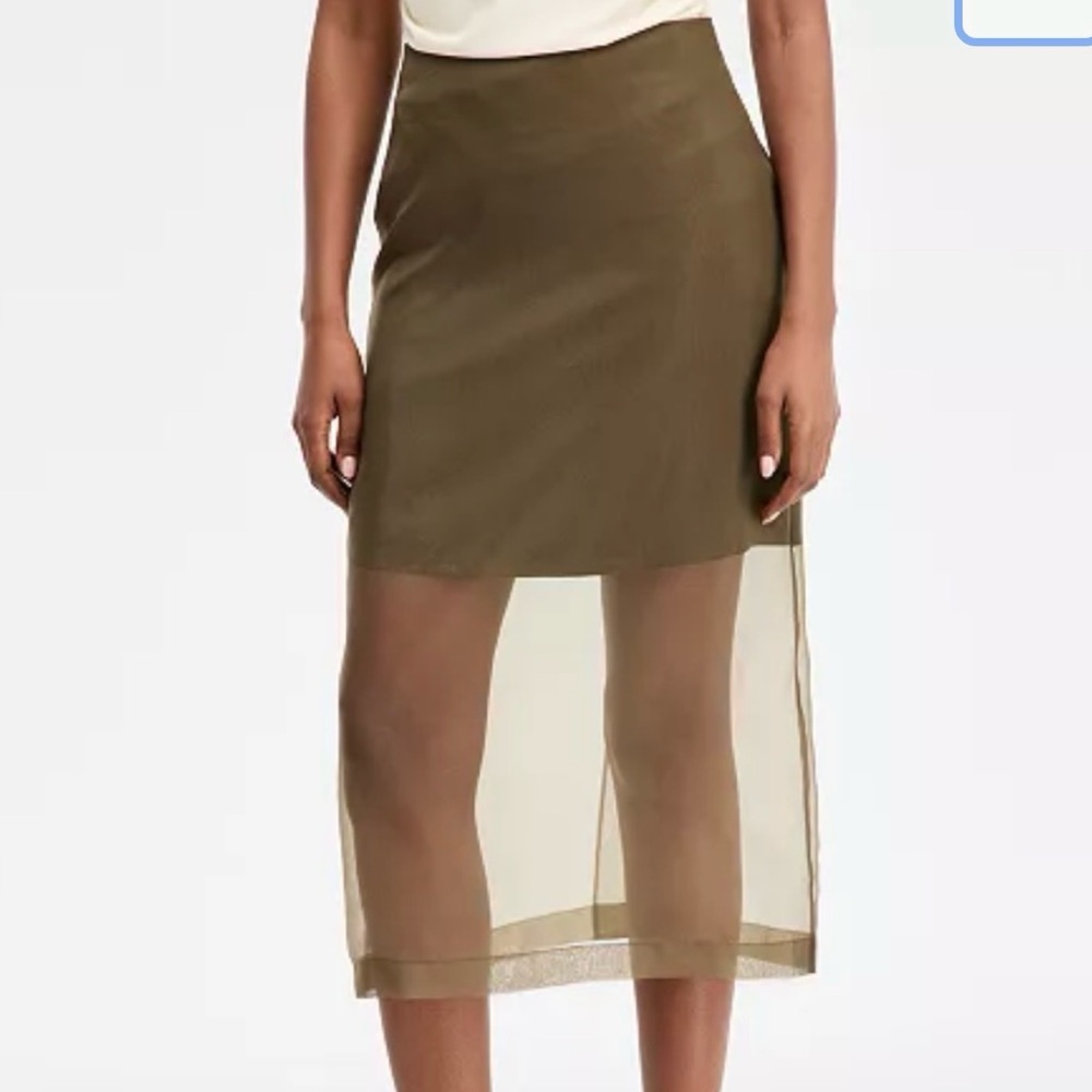 Sheer Overlay Midi Skirt in Olive